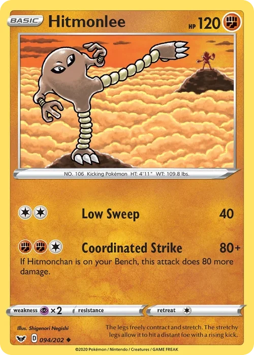 Hitmonlee 94 Pokemon card from Sword & Shield set