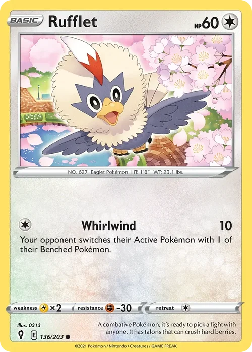 Rufflet 136 Pokemon card from Evolving Skies set