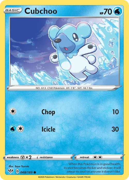 Cubchoo 48 Pokemon card from Darkness Ablaze set