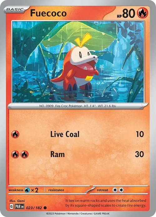 Fuecoco 23 Pokemon card from Paradox Rift set