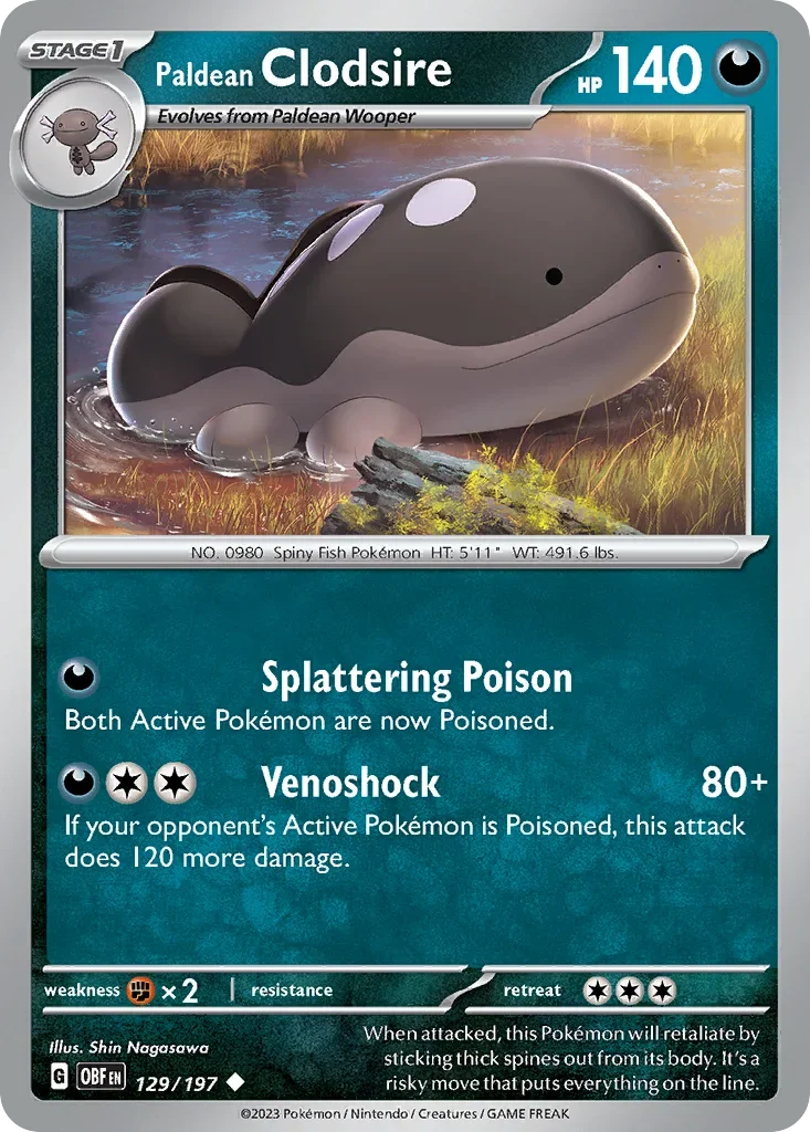 Paldean Clodsire 129 Pokémon card from Obsidian Flames set