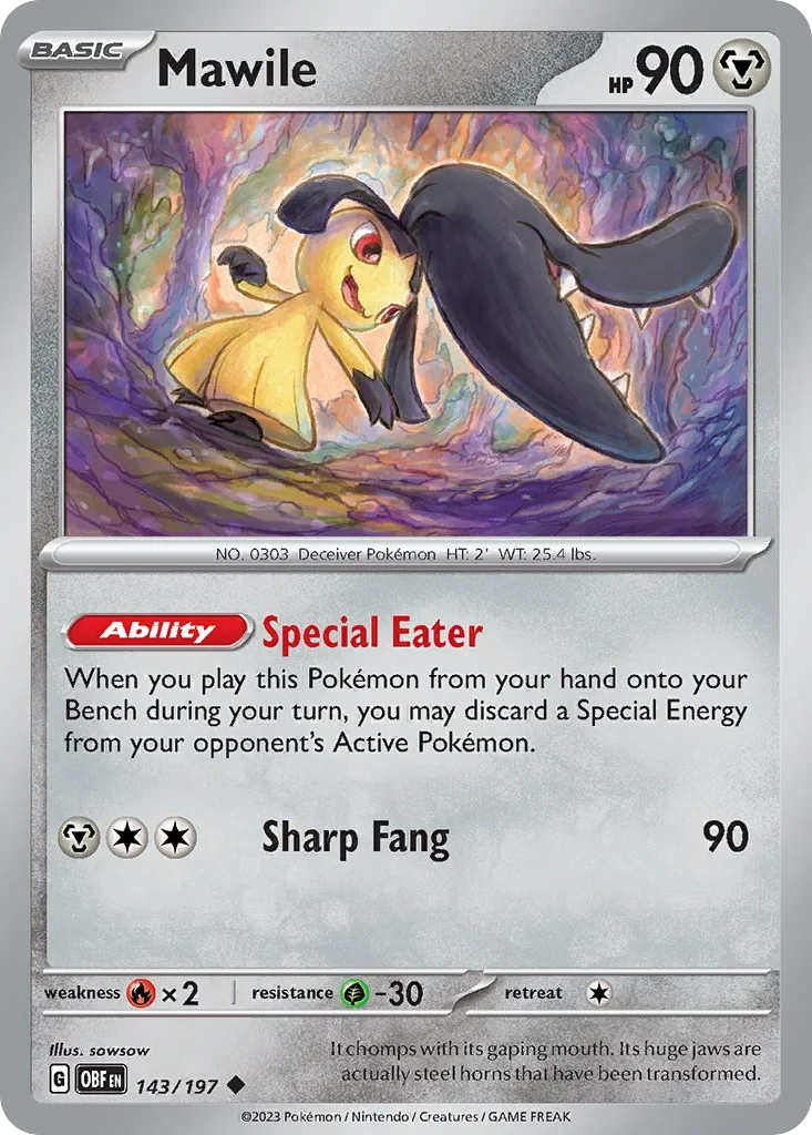 Mawile 143 Pokémon card from Obsidian Flames set