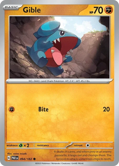 Gible 94 Pokemon card from Paradox Rift set