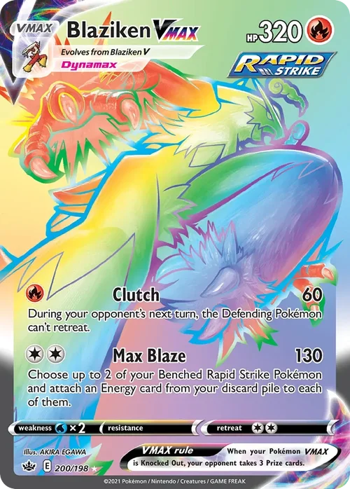 Blaziken VMAX 200 Pokemon card from Chilling Reign set