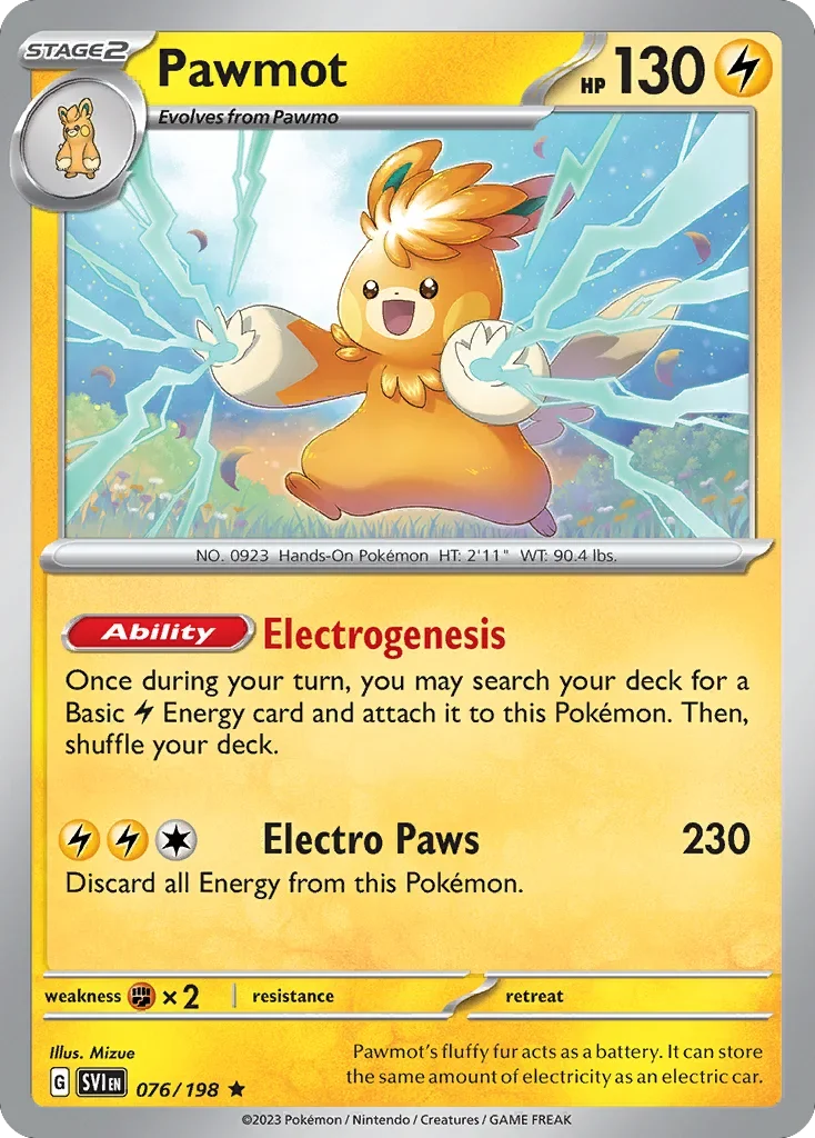Pawmot 76 Pokemon card from Scarlet & Violet set