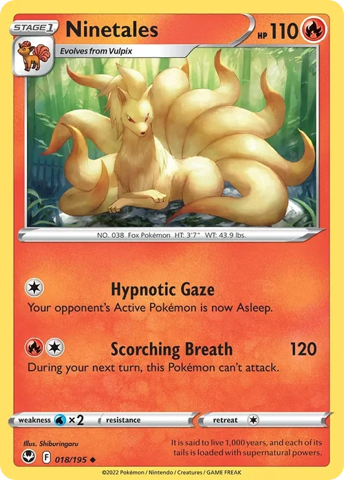 Ninetales 18 Pokemon card from Silver Tempest set
