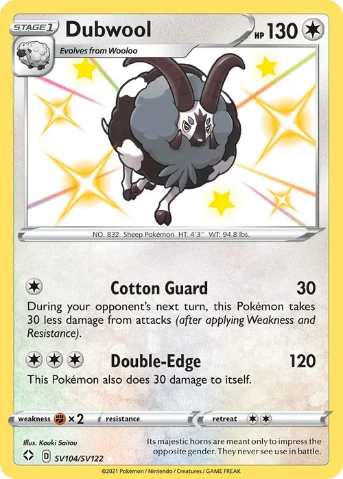Dubwool SV104 Pokemon card from Shining Fates set