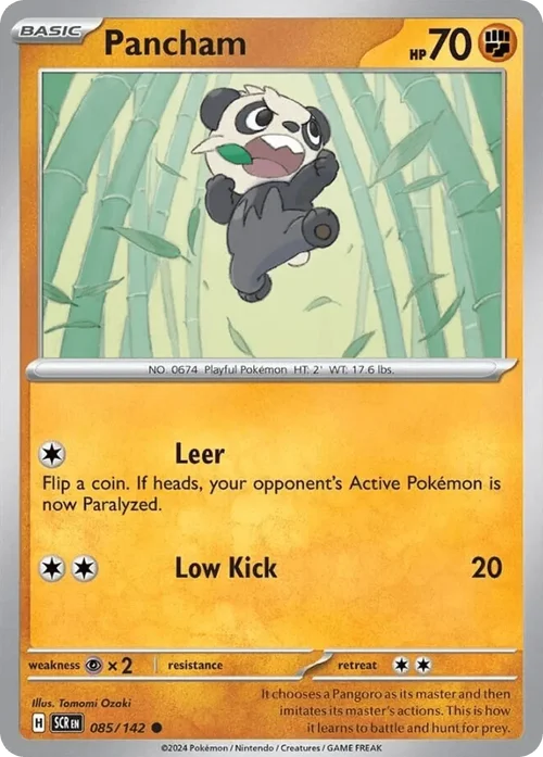 Pancham 85 Pokemon card from Stellar Crown set