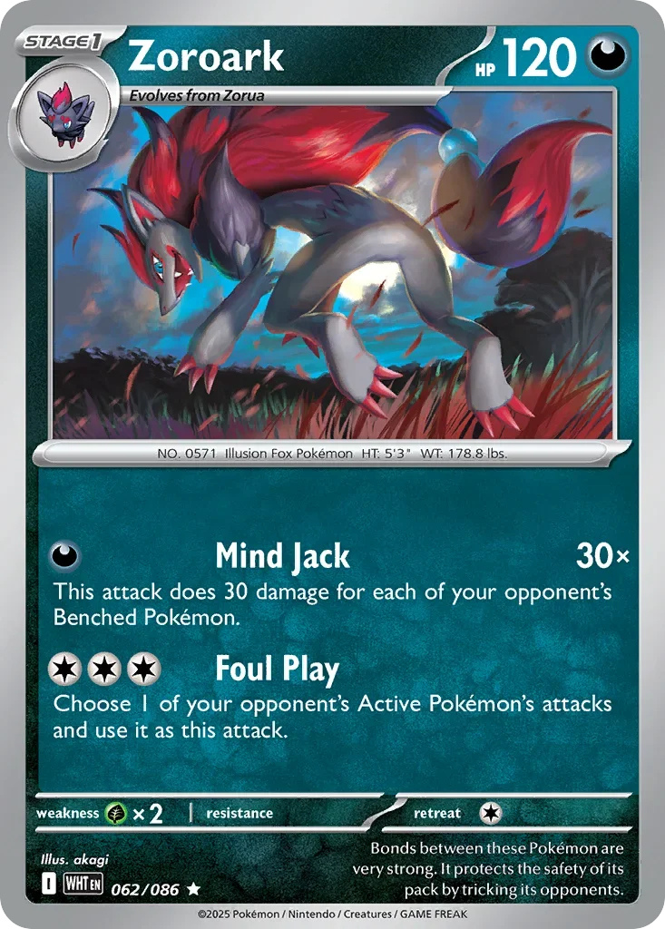 Zoroark 62 Pokemon card from White Flare set