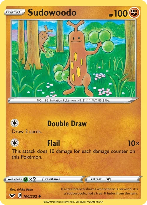 Sudowoodo 100 Pokemon card from Sword & Shield set