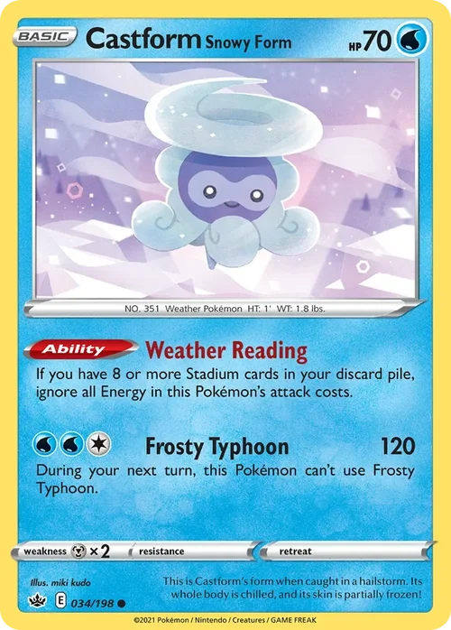 Castform Snowy Form 34 Pokemon card from Chilling Reign set