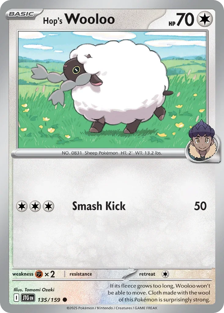 Hop's Wooloo 135 Pokémon card from JTG set