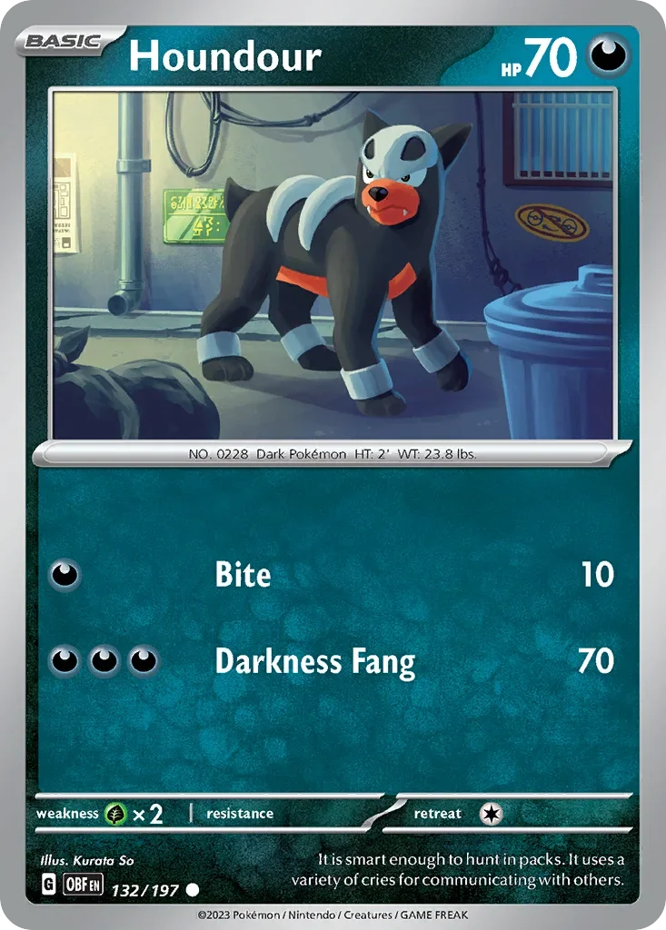 Houndour 132 Pokémon card from Obsidian Flames set
