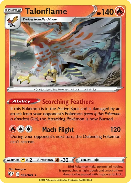 Talonflame 32 Pokemon card from Darkness Ablaze set