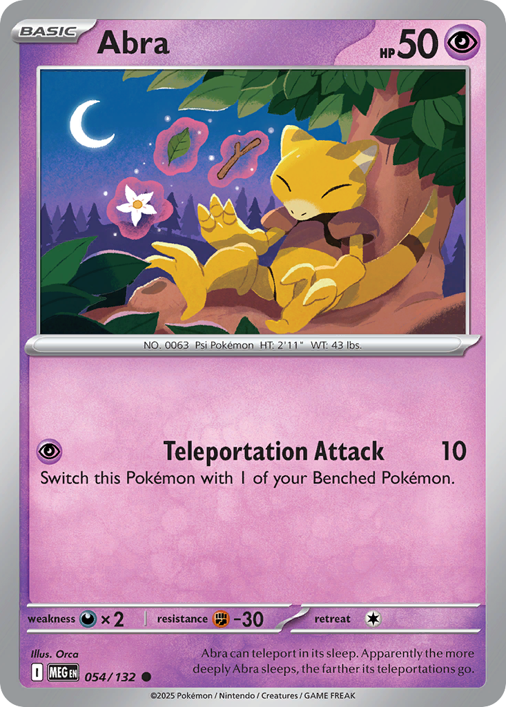 Abra 54 Pokemon card from Mega Evolution set