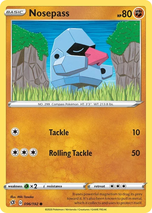 Nosepass 96 Pokemon card from Rebel Clash set