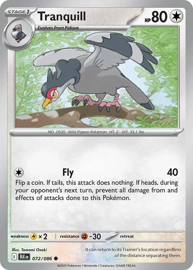 Tranquill 72 Pokémon card - Common