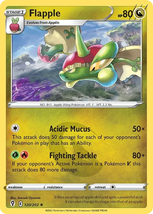 Flapple 120 Pokemon card from Evolving Skies set