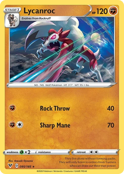 Lycanroc 95 Pokemon card from Vivid Voltage set
