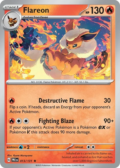 Flareon 13 Pokemon card from Prismatic Evolutions set