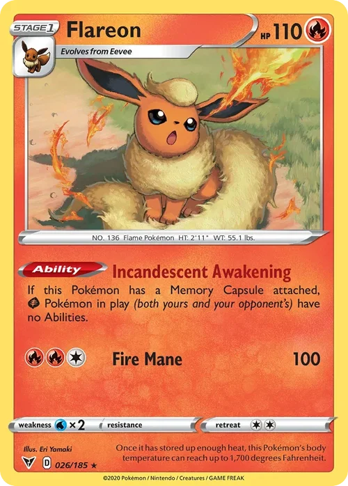 Flareon 26 Pokemon card from Vivid Voltage set