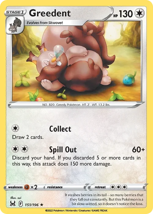Greedent 151 Pokemon card from Lost Origin set