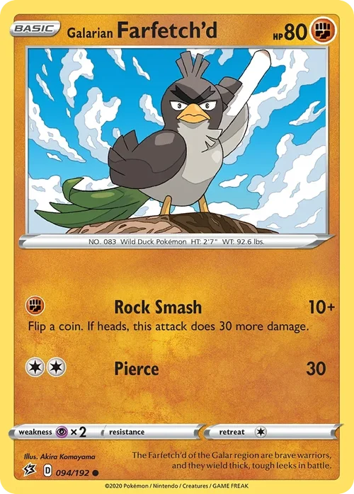 Galarian Farfetch'd 94 Pokemon card from Rebel Clash set