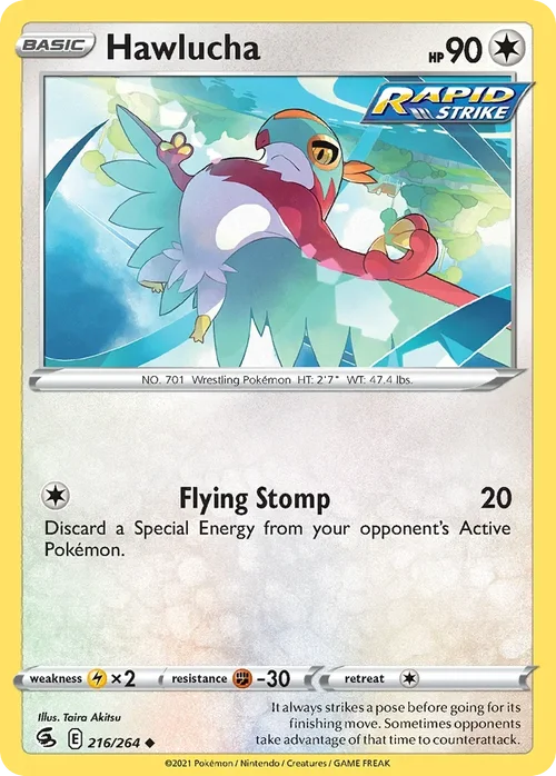 Hawlucha 216 Pokemon card from Fusion Strike set