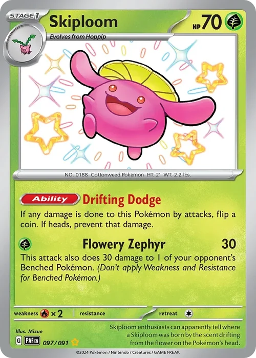 Skiploom 97 Pokemon card from Paldean Fates set