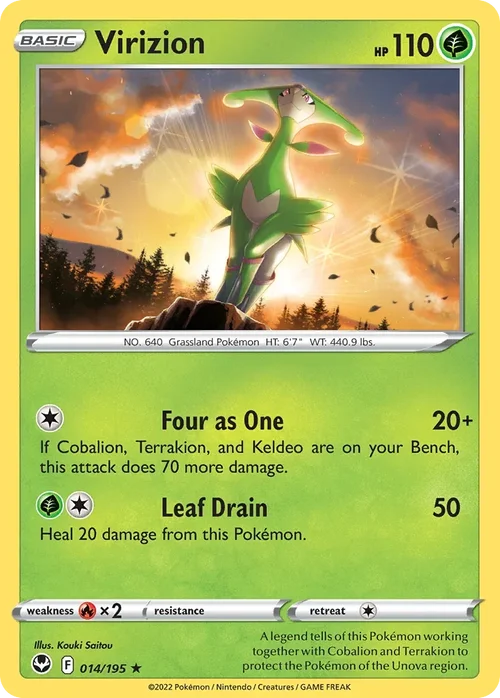 Virizion 14 Pokemon card from Silver Tempest set
