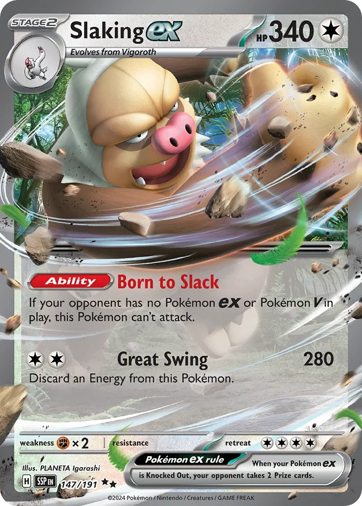 Slaking ex 147/167 Pokemon card from Surging Sparks set