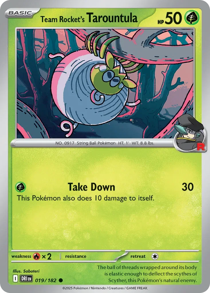 Team Rocket's Tarountula 19 Pokemon card from Destined Rivals set