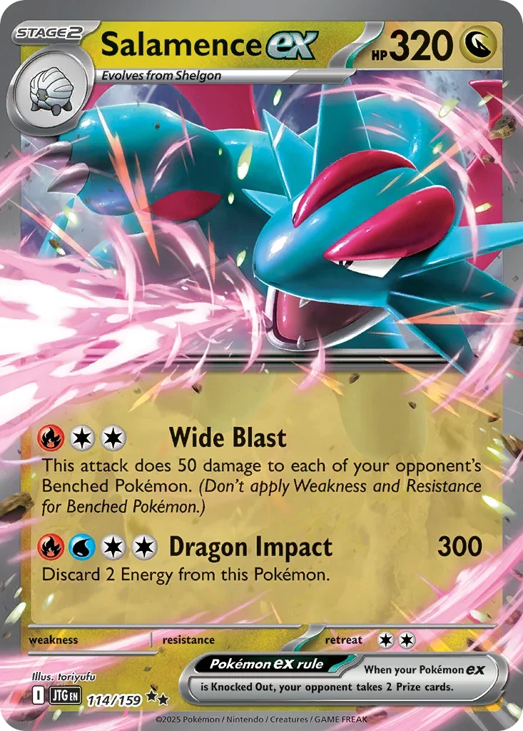 Salamence ex 114 Pokémon card from JTG set