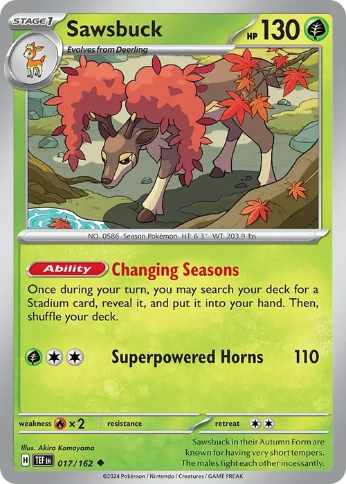 Sawsbuck 17 Pokemon card from Temporal Forces set