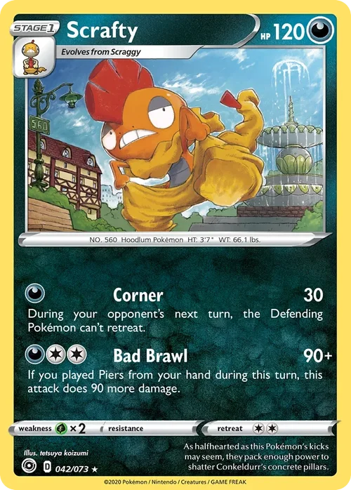 Scrafty 42 Pokemon card from Champion's Path set