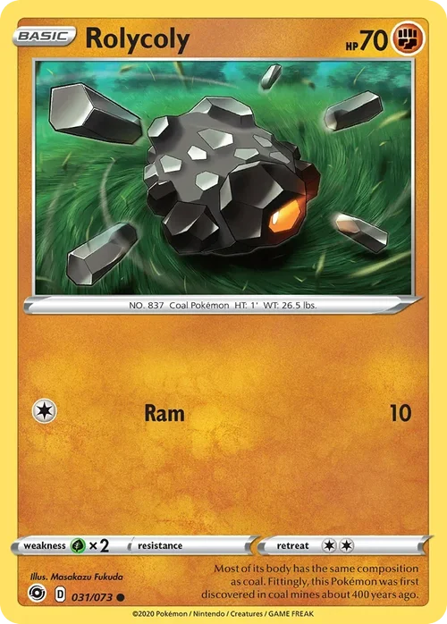 Rolycoly 31 Pokemon card from Champion's Path set