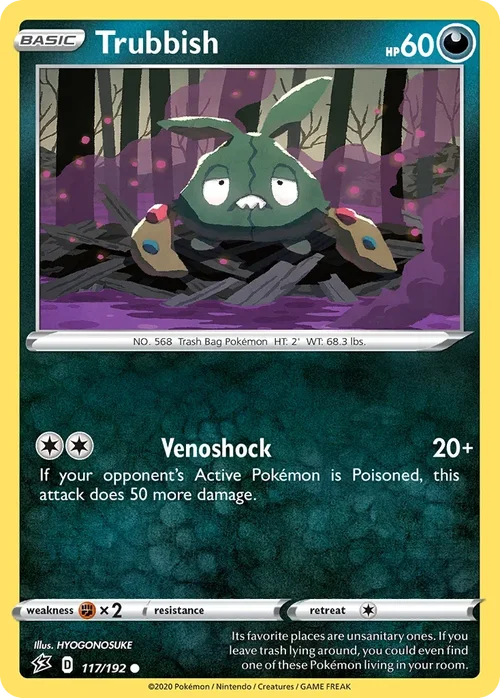Trubbish 117 Pokemon card from Rebel Clash set