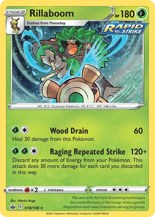 Rillaboom 18 Pokemon card from Chilling Reign set