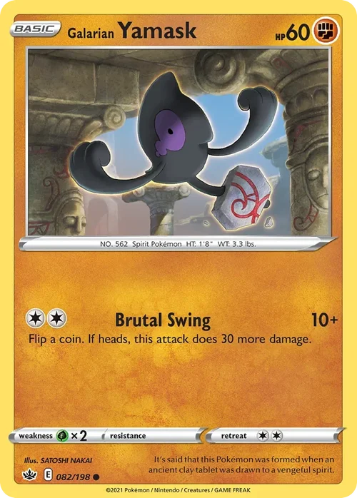 Galarian Yamask 82 Pokemon card from Chilling Reign set