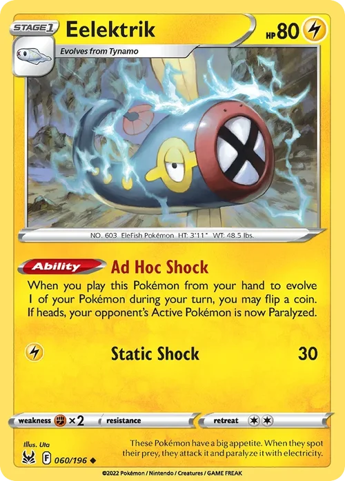 Eelektrik 60 Pokemon card from Lost Origin set