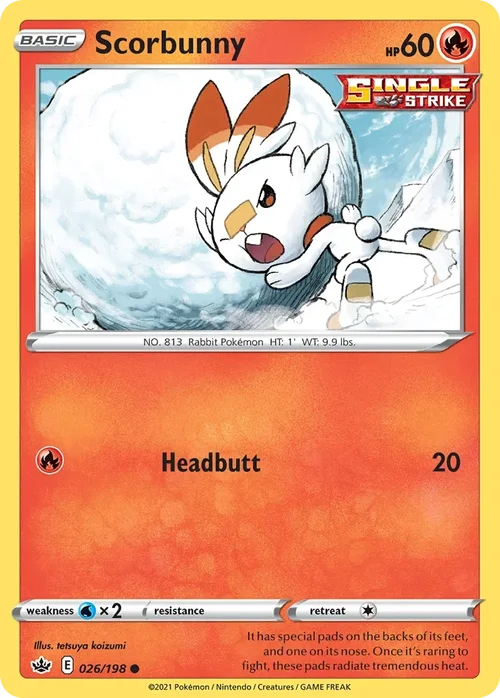 Scorbunny 26 Pokemon card from Chilling Reign set