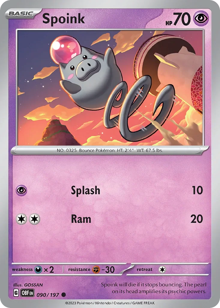 Spoink 90 Pokémon card from Obsidian Flames set