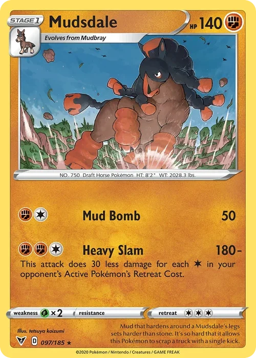 Mudsdale 97 Pokemon card from Vivid Voltage set