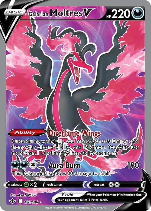 Galarian Moltres V 176 Pokemon card from Chilling Reign set