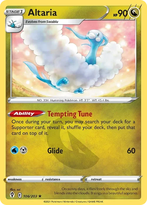 Altaria 106 Pokemon card from Evolving Skies set