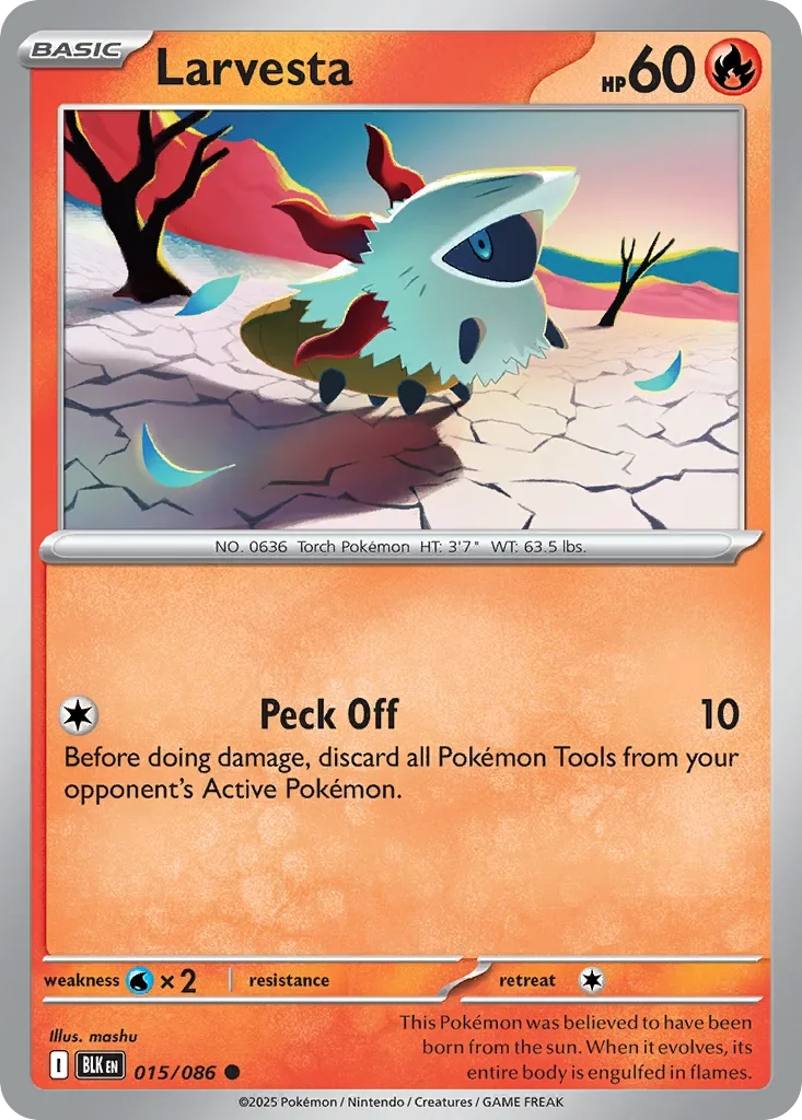 Larvesta 15 Pokémon card - Common