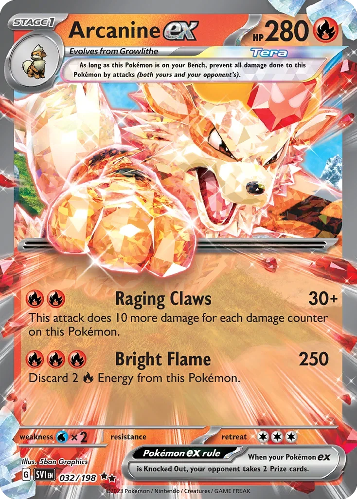 Arcanine ex 32 Pokemon card from Scarlet & Violet set