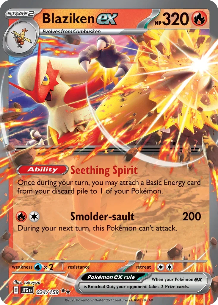 Blaziken ex 24 Pokémon card from JTG set