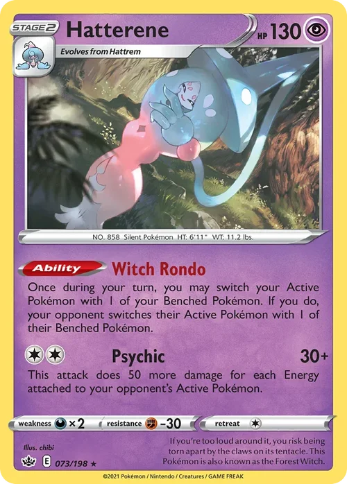 Hatterene 73 Pokemon card from Chilling Reign set