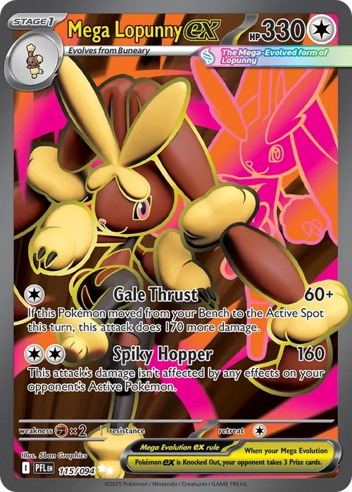 Mega Lopunny ex 115 Pokémon card from Phantasmal Flames set
